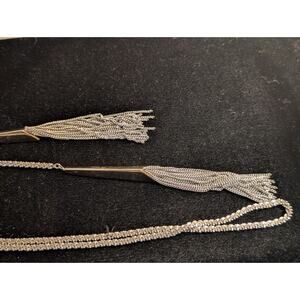 Silver Tone Margherita Chain Link Lariat Tassel Long Necklace